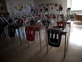 An empty classroom at McGee Secondary school in Vancouver on Sept. 5, 2014.