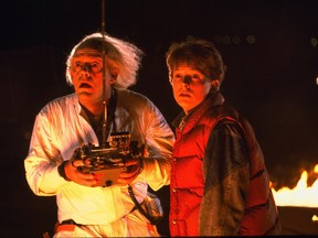 Michael J. Fox and Christopher Lloyd in Back to the Future.