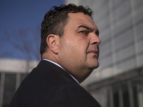 Former Conservative MP Dean Del Mastro is pictured outside an Oshawa, Ont. courthouse to appeal his conviction over election overspending, on Tuesday January 5, 2016.