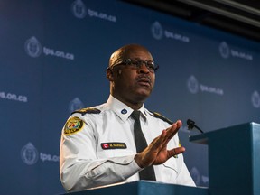Chief Mark Saunders speaks at a press conference in January, responding to the arrest of four Toronto police officers.