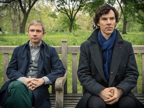 Martin Freeman as John Watson and Benedict Cumberbatch as Sherlock Holmes in a handout photo from the BBC show.