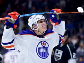 Nail Yakupov of the Edmonton Oilers reacts after a missed chance to score during the third period of a 2-1 loss to the Kings in Los Angeles.