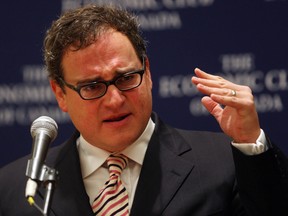 Commentator Ezra Levant speaks in Toronto in this 2010 file photo. Levant has been embroiled in a conflict with the Alberta government after the premier's office said reporters with his online news platform weren't permitted in press briefings.