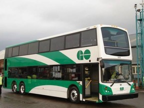 An undated file photo of a Go Transit bus. Passengers on a Toronto-bound Go bus were locked inside for 25 minutes with a man wanted in a murder investigation, while police attempted to arrest him.