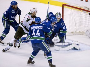 Minnesota Wild right wing Nino Niederreiter puts a shot past Canucks goalie Jacob Markstrom during third period in Vancouver Monday night.
