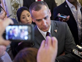 Corey Lewandowski speaks to members of the media before a news conference  in Palm Beach, Florida. He's now a CNN contributor.