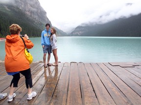 Visitors at Lake Louise, in Banff National Park