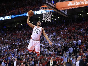 Raptors guard Norman Powell rises for a dunk against the Indiana Pacers in Game 5 of their first-round Eastern Conference playoff series.