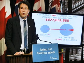 Dr. Eric Hoskins, Minister of Health and Long-Term Care says outdated billing practices mean doctors billed nearly $750 Million over budget.