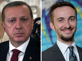 Turkish President Recep Tayyip Erdogan, left, and German TV comedian Jan Boehmermann.