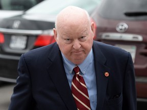 Senator Mike Duffy returns to Parliament Hill in Ottawa on Monday, May 2, 2016.