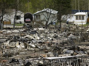 Homes in Fort McMurray destroyed by a massive wildfire.