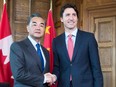 Prime Minister Justin Trudeau meets with Chinese Foreign Minister Wang Yi in Ottawa on June 1, 2016.