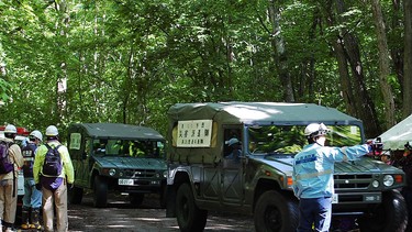 JIJI PRESS/AFP/Getty ImagesSelf-Defense Forces vehicles are heading to search for a missing boy in Nanae on Japan's main northern island of Hokkaido, on June 1, 2016.  Japan's military on June 1 joined the difficult search for a seven-year-old boy missing since his parents abandoned him in a bear-inhabited forest, officials said. / AFP PHOTO / JIJI PRESS / JIJI PRESS / Japan OUTJIJI PRESS/AFP/Getty Images