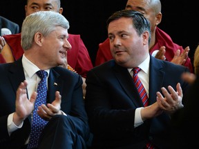 Stephen Harper with Jason Kenney during the 2015  federal election