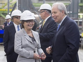 Public Services Minister Judy Foote with Jim Irving, CEO of Irving Shipbuilding, at the Irving Shipbuilding facility in Halifax on Monday, June 13, 2016.