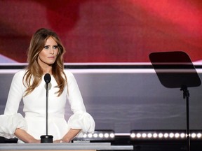Melania Trump addresses delegates on the first day of the Republican National Convention at Quicken Loans Arena in Cleveland, Ohio on July 18, 2016.