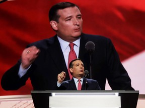 Sen. Ted Cruz (R-TX) delivers a speech on the third day of the Republican National Convention on July 20, 2016 at the Quicken Loans Arena in Cleveland, Ohio.