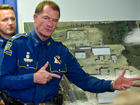 Col. Mike Edmonson speaks during a news conference regarding the shooting of police officers, in Baton Rouge, La., Monday, July 18, 2016.