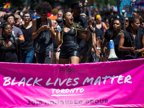 Black Lives Matter members lead Toronto's annual Pride Parade on Sunday, July 3, 2016.