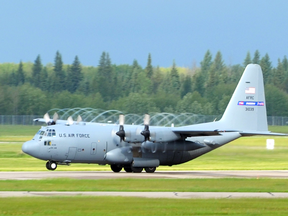 An American 130H Hercules takes off during an exercise in Cold Lake, Alta., in June.