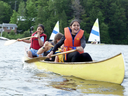 Sedra and Judi Alkurdi learn to canoe at Glen Bernard Camp.