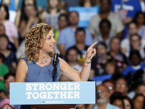 DNC chairwoman, Rep. Debbie Wasserman Schultz speaks during a campaign event for Democratic presidential candidate Hillary Clinton earlier this month in Florida. The chairwoman said she would resign at the end of the party's convention this week.