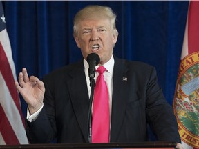 Republican presidential candidate Donald Trump speaks during a news conference at Trump National Doral, Wednesday, July 27, 2016, in Doral, Fla.