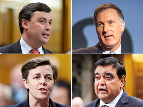Clockwise from top left: Just some of the Conservative leadership candidates Michael Chong, Maxime Bernier, Deepak Obhrai and Kellie Leitch.