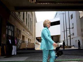 Hillary Clinton in Atlantic City, N.J., in July, 2016. She continues to wear pantsuits, but they are in bold, look-at-me colours. They are not so much an anonymous uniform as a personal declaration of independence.