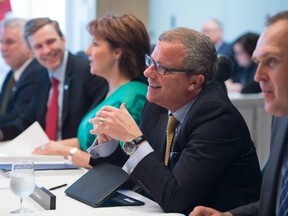 Quebec's Philippe Couillard, New Brunswick's Brian Gallant, British Columbia's Christy Clark, Saskatchewan's Brad Wall and Yukon's Darrell Pasloski at a Council of the Federation meeting earlier this year in Vancouver.