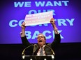 Former UKIP leader Nigel Farage speaks at the final "We Want Our Country Back" public meeting of the EU Referendum campaign on June 20 in Gateshead, England.