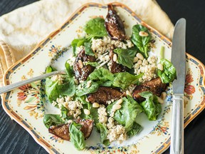 Charred Fig and Spinach Salad with Lemon Tofu Feta.