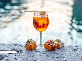 The classic spritz is a combination of three parts prosecco, two parts bitter liqueur (such as Aperol or Campari) and one part soda.