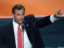 New Jersey Governor Chris Christie speaks on the second day of the Republican National Convention in Cleveland on July 19, 2016.
