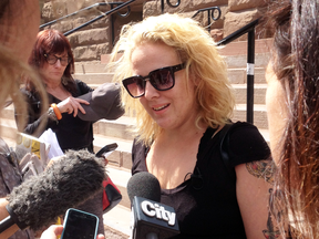 York University graduate student Mandi Gray speaks to reporters outside court on Thursday July 21 after Mustafa Ururyar was found guilty of sexually assaulting her.