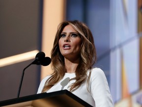 Melania Trump, wife of Republican Presidential Candidate Donald Trump, speaks during first day of the Republican National Convention in Cleveland, Monday, July 18, 2016.