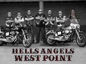 Bjorn Sylvest, second from right, who died July 3 on a houseboat on Shuswap Lake, is shown in a photo posted to an online memorial. On the right is a superimposed image of Hells Angel Larry Amero, who is in jail in Quebec while awaiting trial for conspiracy to import cocaine.