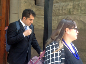 Mustafa Ururyar and his defence lawyer, Lisa Bristow, leave a Toronto court on May 24, 2016.