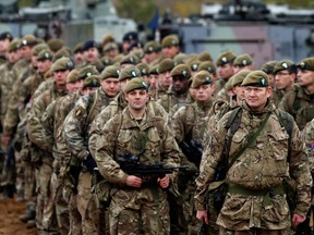 British soldiers take part in a military exercise at the Gaiziunu Training  Range in Pabrade, 60 kilometres north of  the capital Vilnius, Lithuania, in 2014.