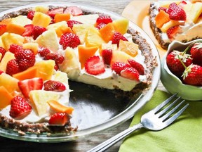 Vanilla Yogurt Pie with a Date and Almond Crust: This is a great combination of flavours and something to remember as fresh fruit and berries come in to season.