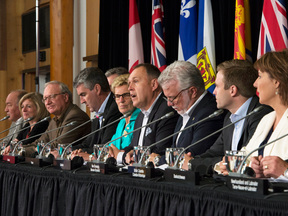 Canada's Premiers are seen during the closing news conference following a meeting of Premiers in Whitehorse, Yukon, Friday, July, 22, 2016.