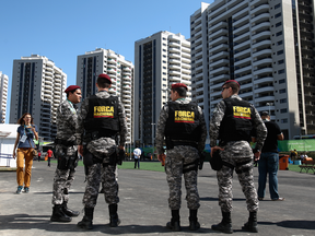 Soldiers patrol the Olympic Village on Sunday, July 24 in Rio de Janeiro. The Rio 2016 Olympic Games start on August 5 and the military has formally begun patrols of Olympic venues and other strategic points.