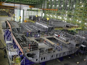 Work is underway on the first Arctic Offshore Patrol Ship at the Irving shipyard in Halifax.