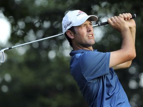 American Robert Streb follows his shot during second-round action at the PGA Championship at Baltusrol Golf Club in Springfield, N.J.  on Friday. Streb shot a 7-under 63 to sit tied for the lead with Jimmy Walker at the halfway point in the tournament.