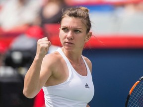 Simona Halep celebrates a point during her 3-6, 6-1, 6-1 win over Svetlana Kuznetsova in their Rogers Cup quarter-final match in Montreal on July 29, 2016.