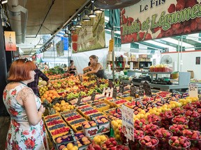 A fruit and vegetable stand is seen at the Atwater Market in Montreal, July 21, 2016.