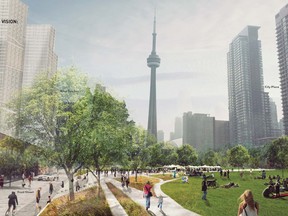 Mayor John Tory announced the city’s desire to deck over the downtown railway corridor between Bathurst Street and Blue Jays Way.
