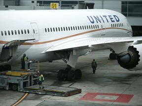 A United Airlines plane sits on the tarmac in a file photo