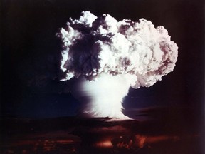 An experimental nuclear device is fired in the Marshall Islands in 1952.   Alberta's nuclear plan would have had a much smaller device, and it would have been blown up underground.